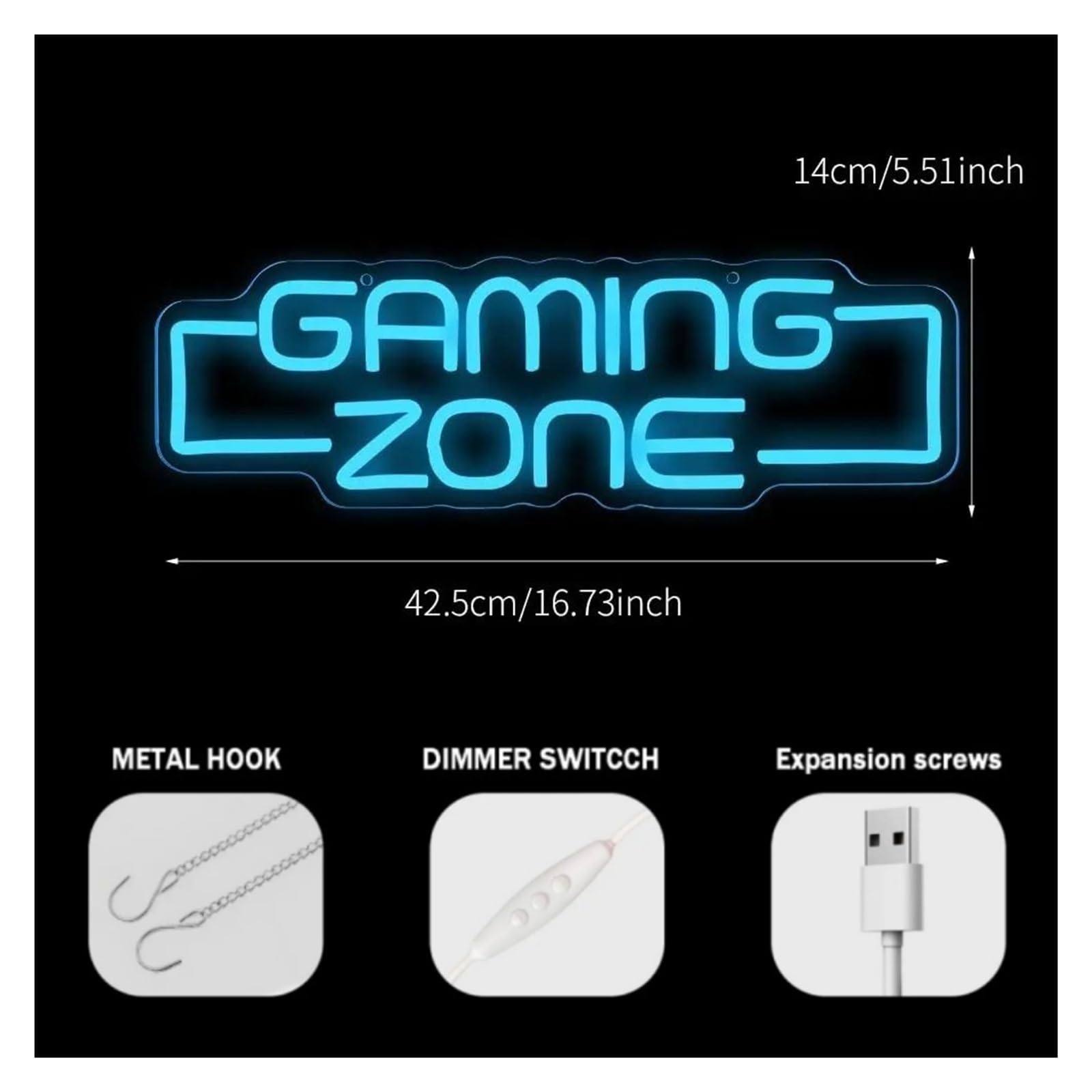 LED néon signe Gaming Zone Néon LED Lumière Dimmable Pour Les Adolescents Gamer Chambre Chambre Fête Décoration Murale Signe Lampe Lumineuse 16.7inx5.5in
