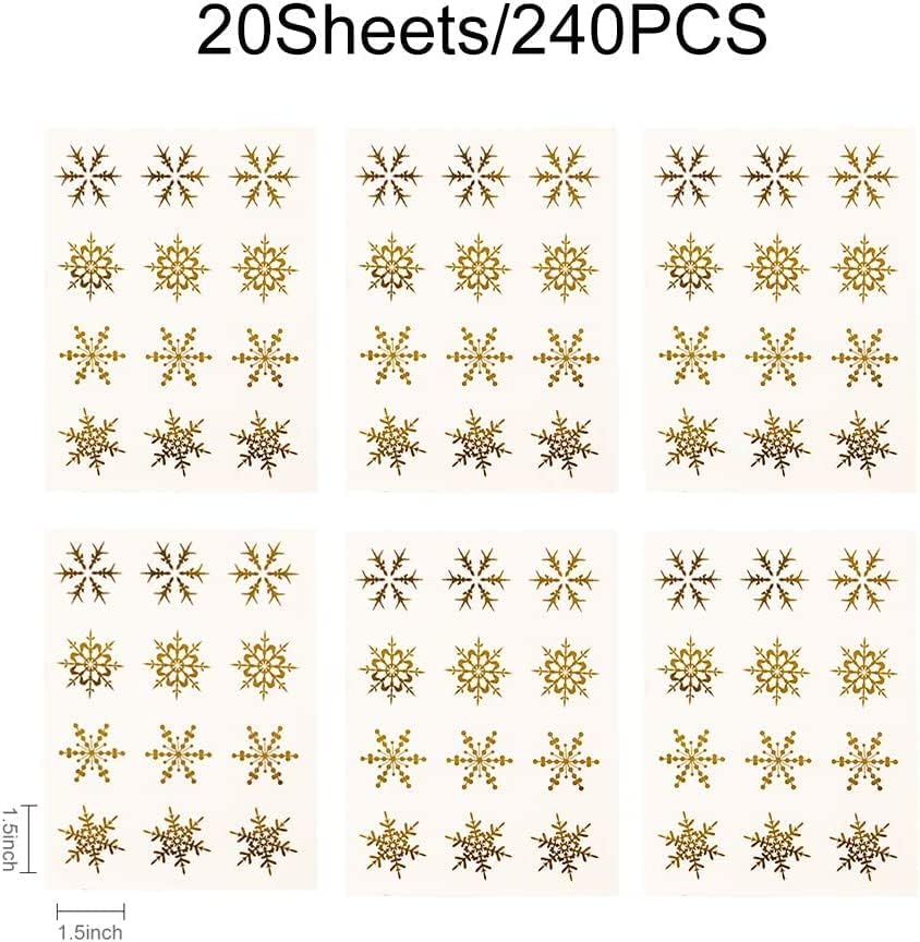 240PCS 1.5 Inch Round Circle Snowflakes Label Stickers for Envelope Cookie Candy Bag Gift Card Seals Decorate Baking Treat Bags Christmas Gift Tag Stickers