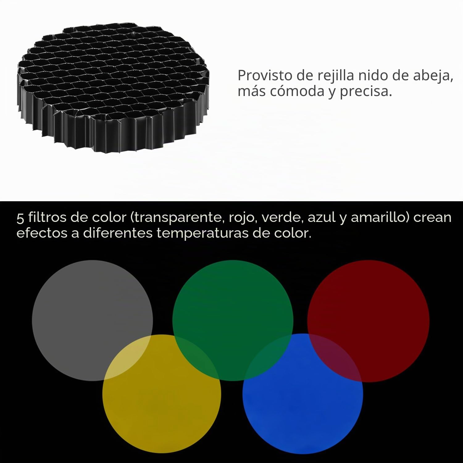 NEEWER - Kit de snoot cónico de aleación de Aluminio Mediano, con Rejilla de Nido de Abeja y 5 Piezas filtros de Gel de Color para Estudio Strobe Monolight Fotografía Flash en Bowens Montura (22 cm)