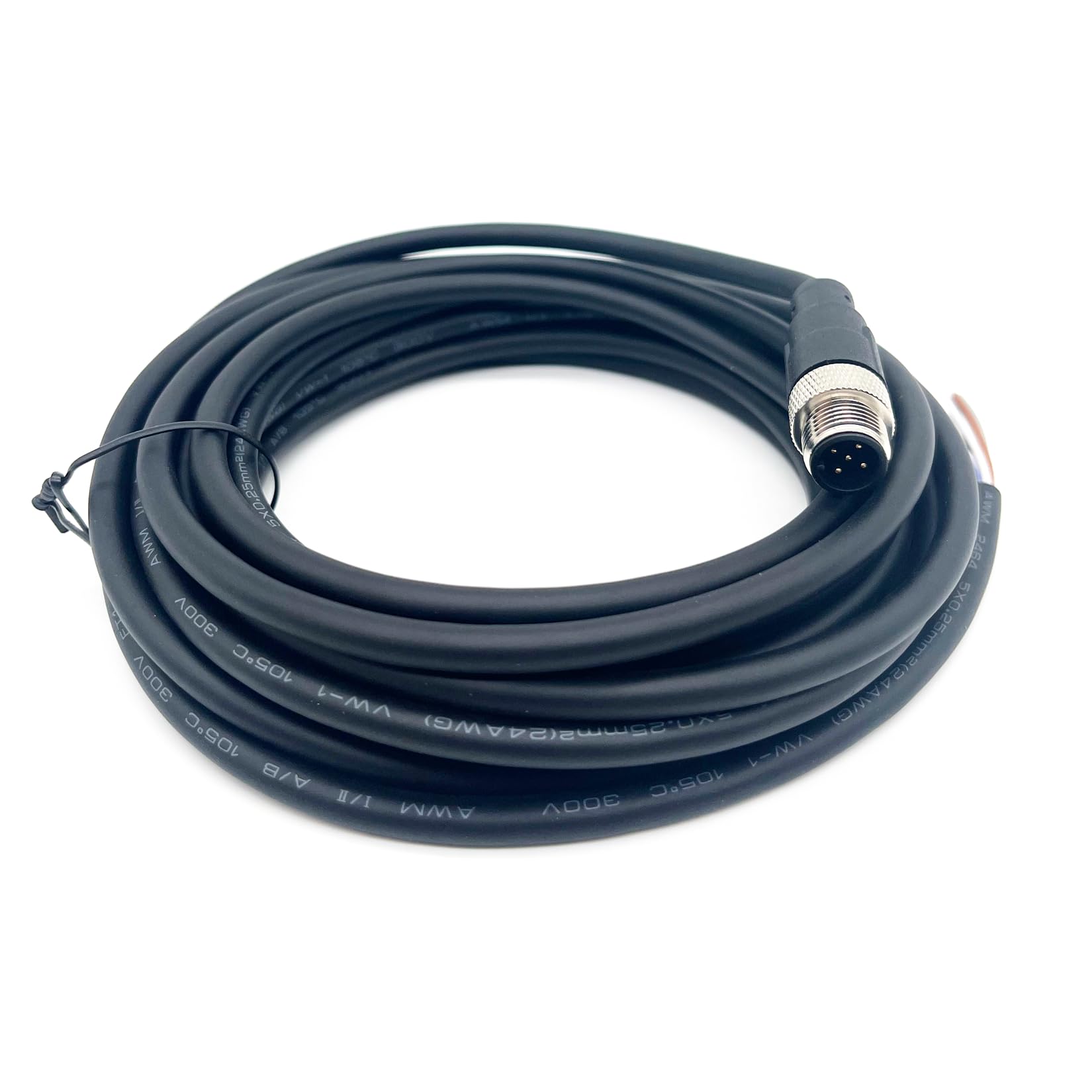 6.56Ft M12 5Pin Connector Cable A Code Straight Single Male Plug Socket Aviation Sensor Electrical PVC Cable IP67 Rated 60V/4A Unshielded for Industrial and Aviation AWG22 (2M PVC)