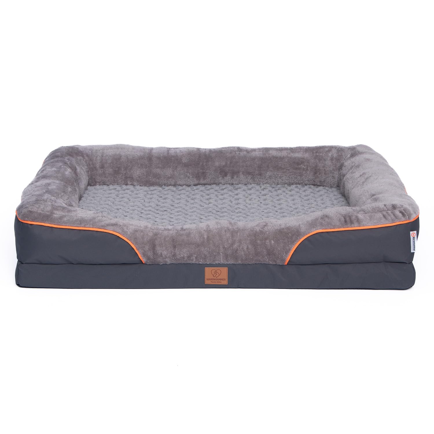 Orthopädisches Hundebett, Luxuriöses Plüsch-Sofa mit Abnehmbarem Bezug, Grau (XXL) 106 x 80 x 16 cm