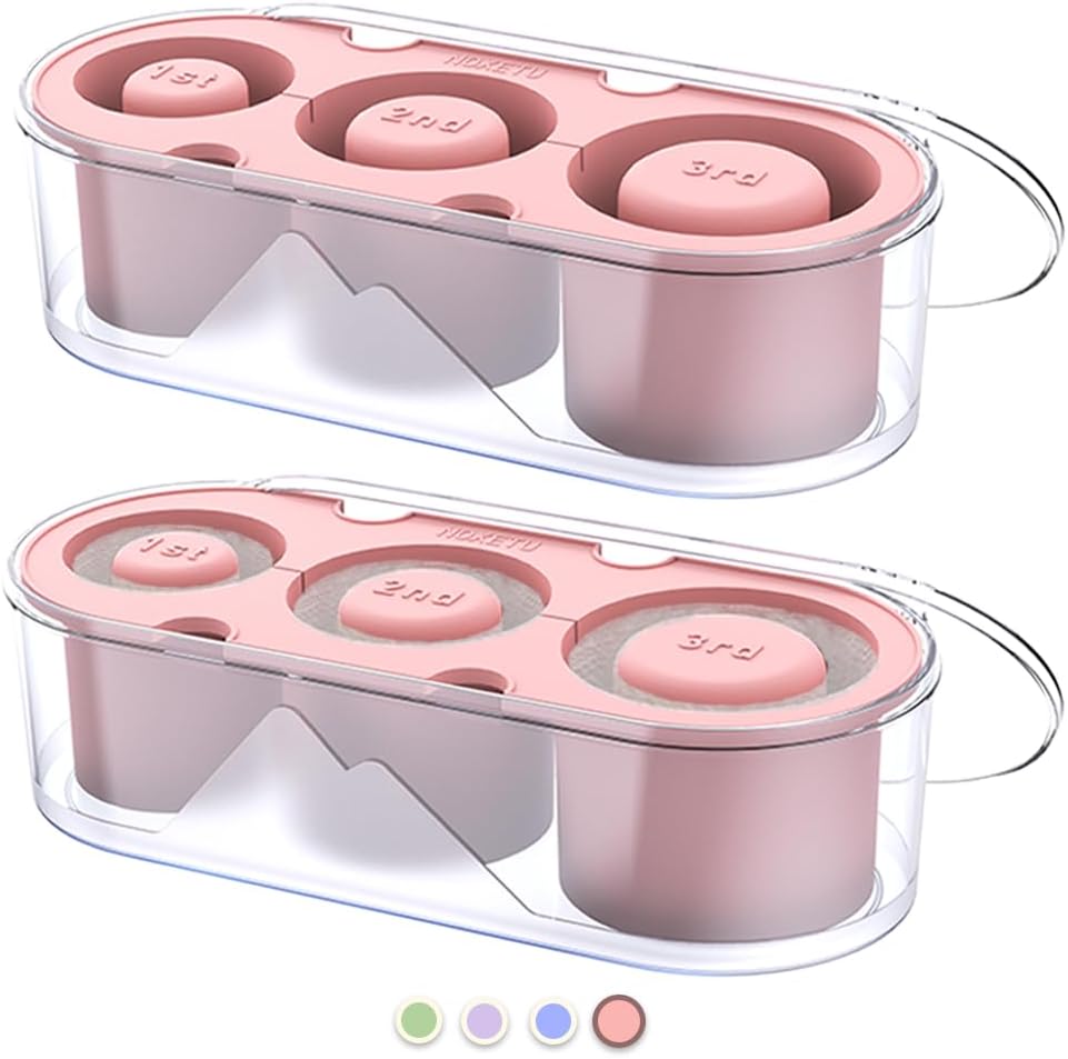 2PC Ice Mold for Stanley Cup 30/40 Oz - Easy Fill and Release Without Touching Ice, Silicone Ice Cube Tray with Clear Lid and Bin for Freezer, Whiskey, Cocktail (Pink+Pink)