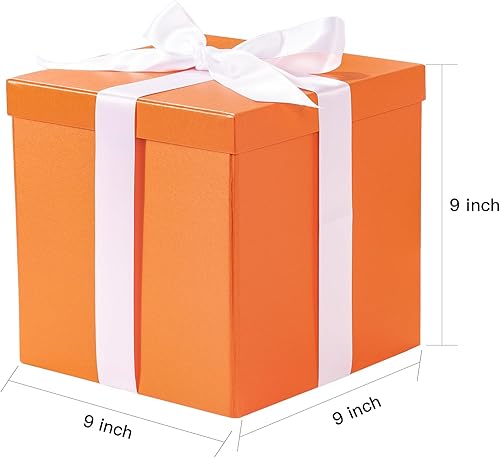 Miniatura 6 de RUSPEPA Caja de regalo de cumpleaños mediana con tapas, cinta y papel de seda, caja de regalo plegable, 1 unidad, 9 x 9 x 9 pulgadas, color negro