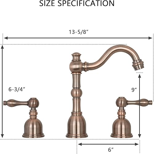 Vista 21 de Grifo de lavabo de baño de latón macizo de dos manijas de 3 agujeros y 8 pulgadas - Akicon (cobre)