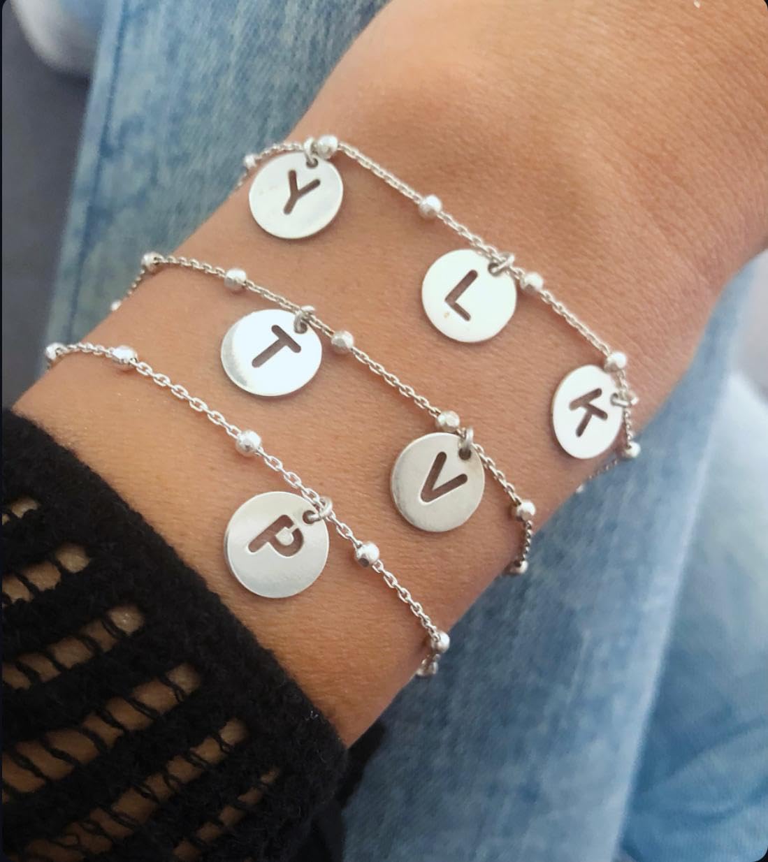 Pulsera con Inicial Mujer Plata de Ley 925, Pulsera de Bolitas Personalizadas con Letras a Elegir A-Z, Regalo para Mama, Hermana, Niña