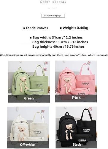 Miniatura 8 de Juego de mochila Kawaii de 4 piezas, gran capacidad y elegante para uso diario, Blanco sucio