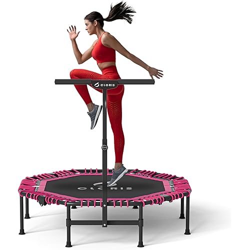 CLORIS 48in Folding Trampoline Rebounder Fitness Trampoline with Adjustable Foam Handle, with safty Padded Cover Best Gift(48in-Pink)