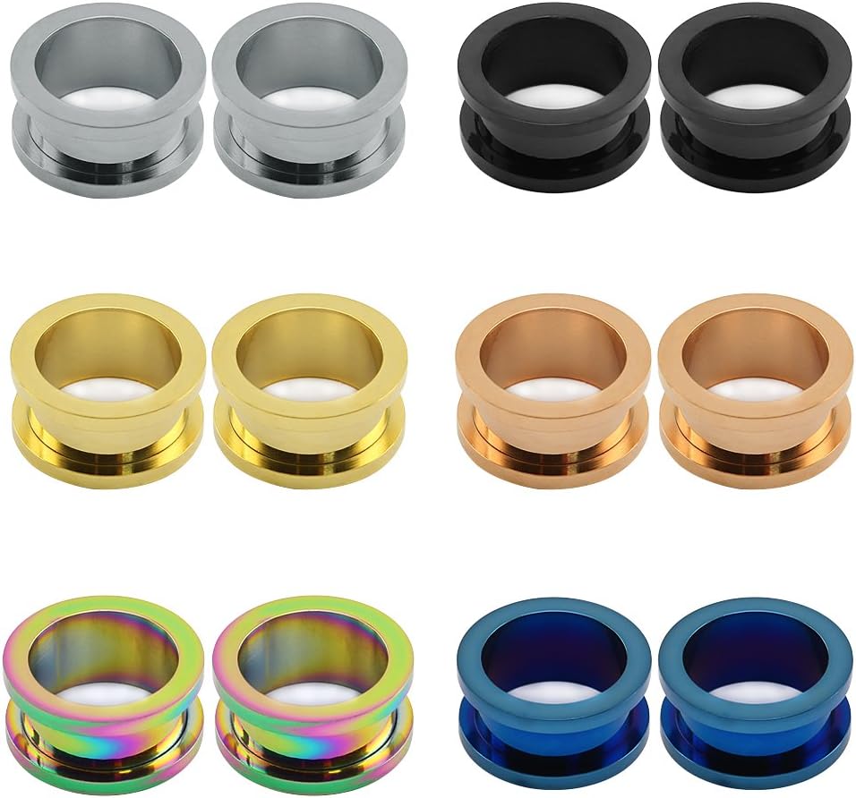 ZeSen Jewelry6 Pairs Stainless Steel Screw Tunnels Fit Plugs Flesh Expander Stretcher Ear Gauges Piercing