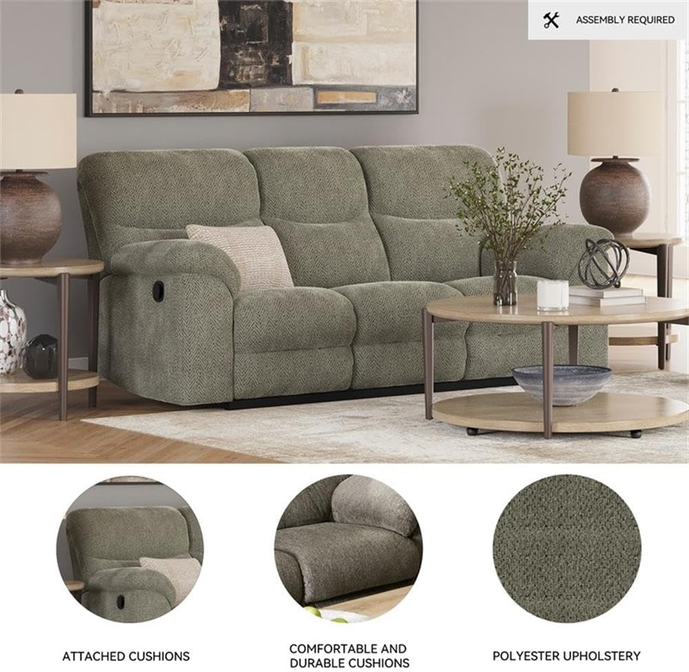 BOWERY HILL 3-Piece Reclining Sofa Set in Gray Polyester Fabric Upholstered