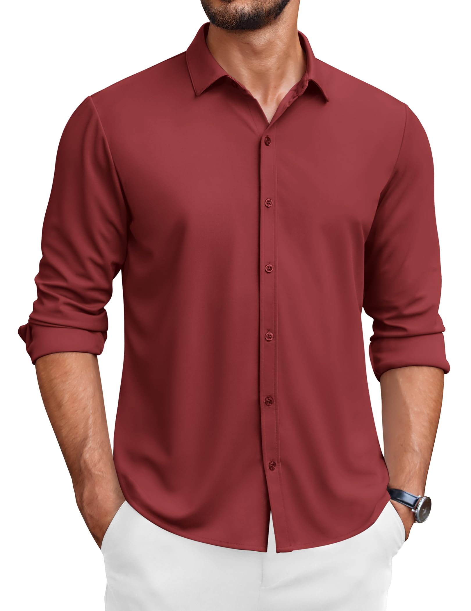 UOUA Men's Short Sleeve Button Down Shirt - Wrinkle Free & Moisture Wicking Business Casual Top - View #11