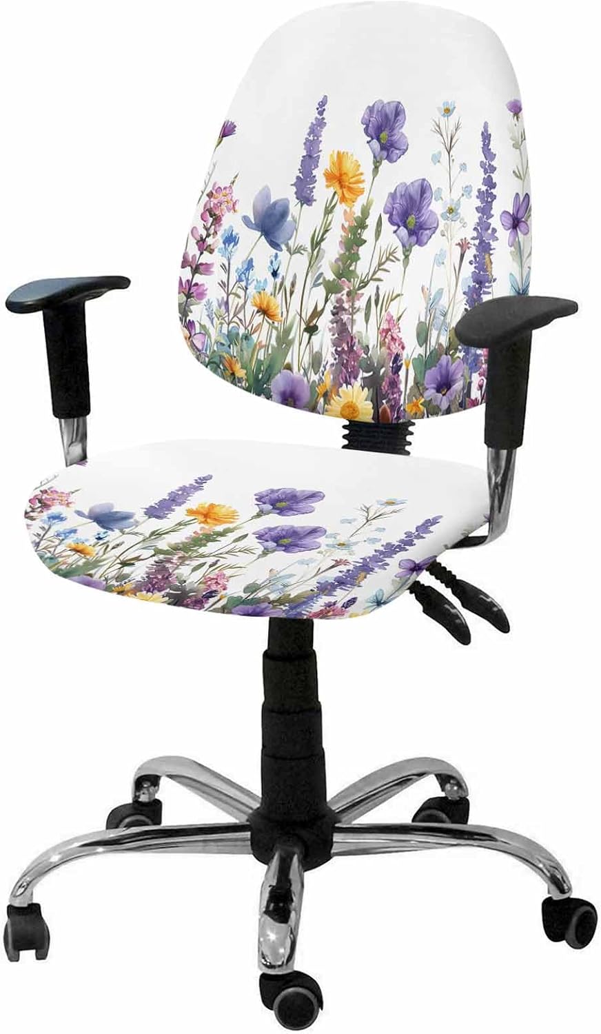 Coastal Nautical Turtle Office Chair Cover 2 Piece, Stretch Elastic Computer Desk Rotating Chair Seat Back Covers, Stretchable Chair Slipcover Protectors Cover Sea Starfish Coral Shell Seahorse