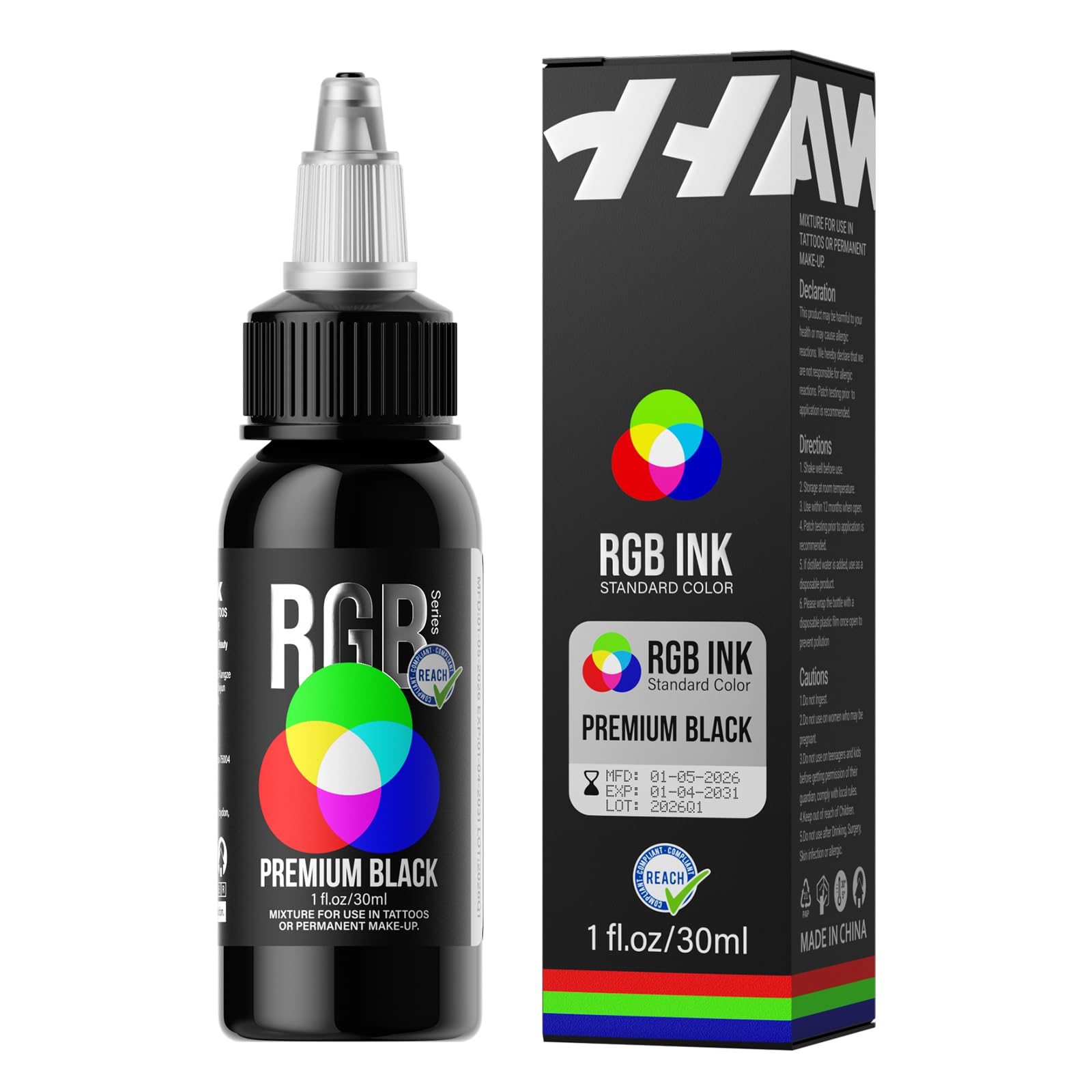 HAWINK Tattoo Ink Premium Black Professional for Blackout & Cover-Ups 30ml