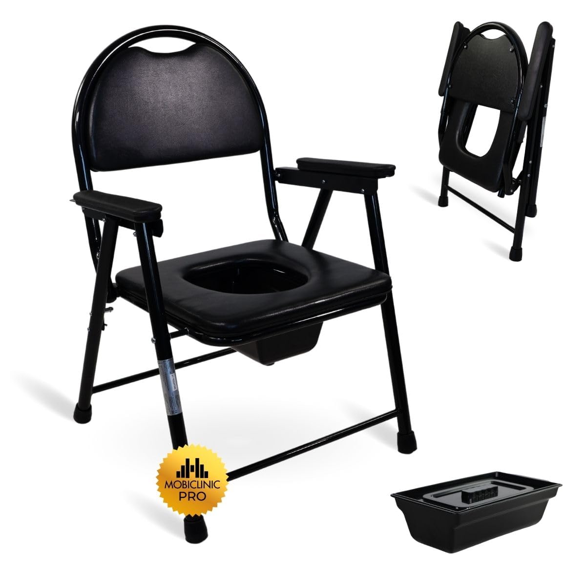Mobiclinic®, Sedia con WC, Pieghevole, Guadalquivir, Comoda per Anziani, Marcatura CE, Braccioli, Seduta Ergonomica, Secchio Rimovibile, Piedini Antiscivolo, Nero