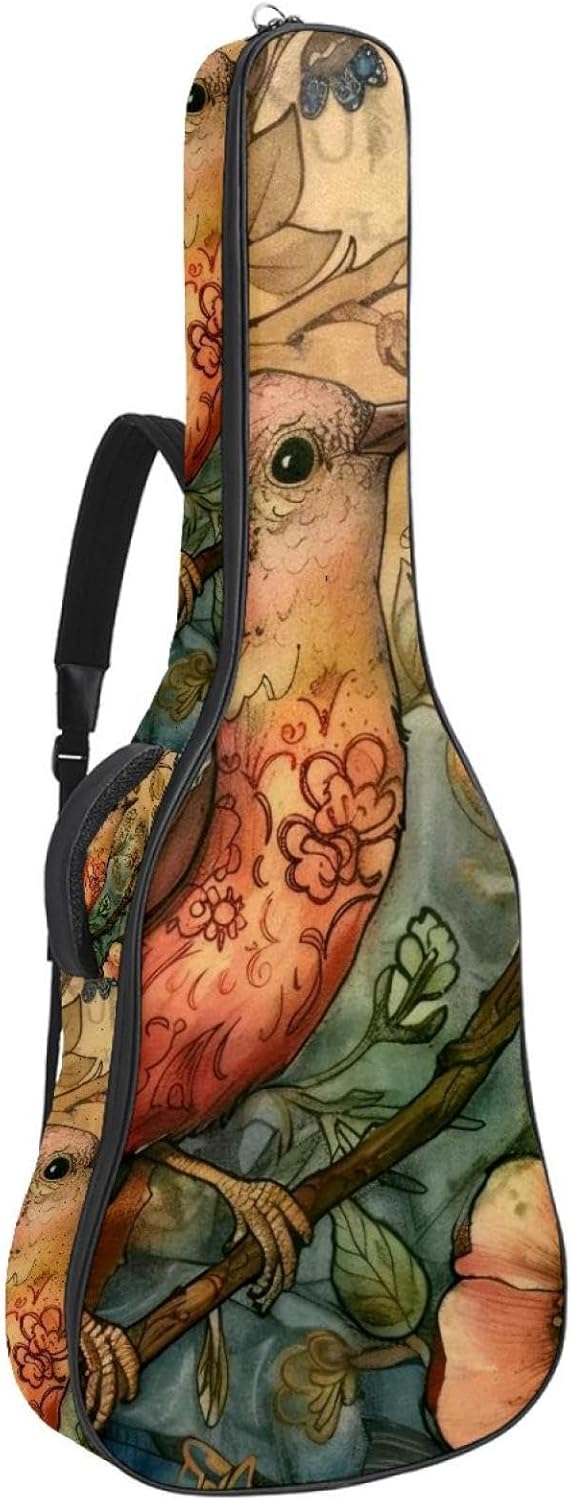 Acoustic Guitar Bag, 40 41 42 Inch Guitar Case Cover Soft Guitar Gig Bag for Acoustic Electric Bass Classical Guitar, Birds and Florals Vintage Pattern