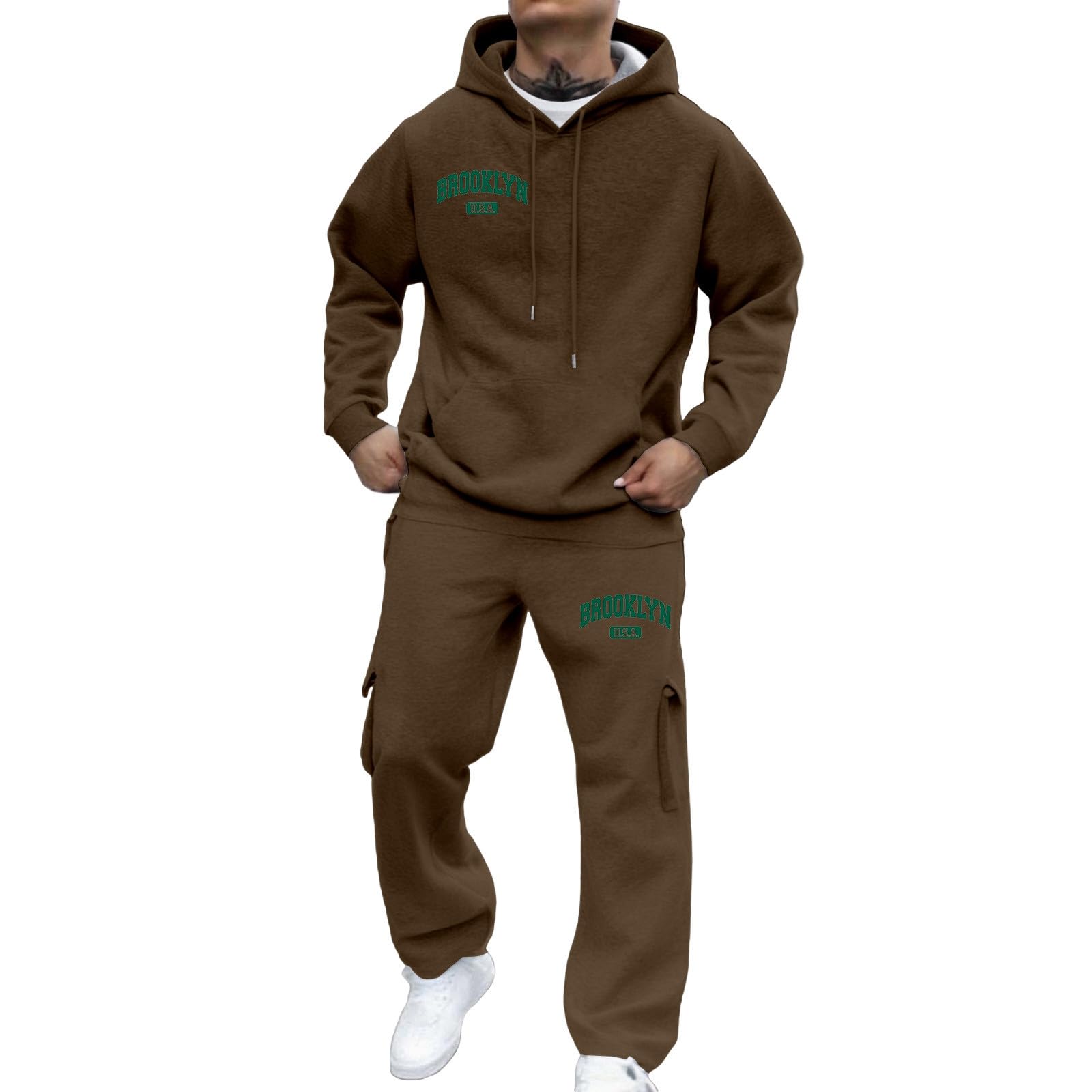 Generisch Męski dres do joggingu, bluza z kapturem, spodnie do biegania, jednokolorowy, dres treningowy, strój rekreacyjny, przewiewna bawełna, ciepła bawełna Y2K, kieszenie, kaptur, zestaw dresowy