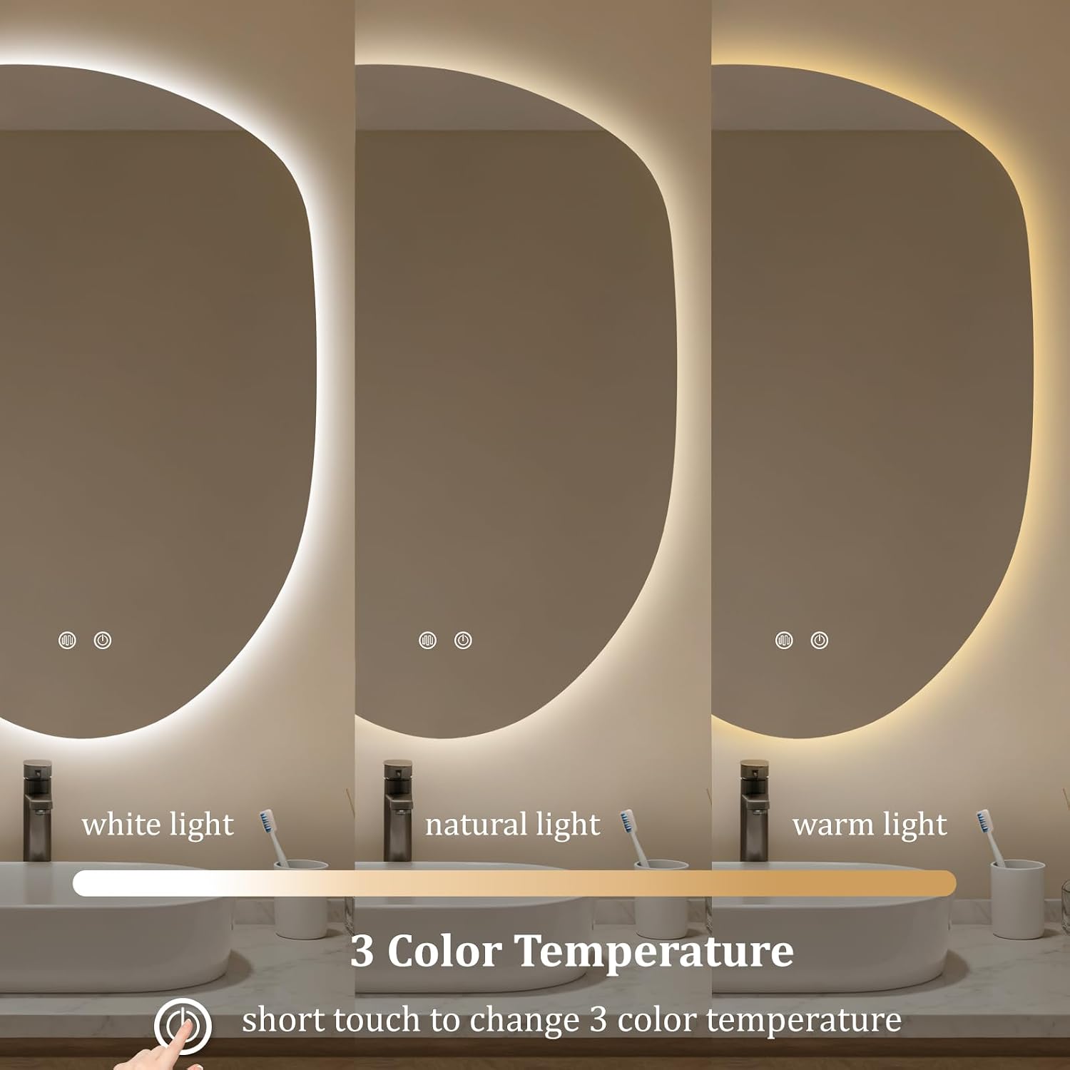 HOMECOOKIN LED Irregular Bathroom Mirror with Lights, 23 x 32 Inch Asymmetrical Backlit LED Vanity Mirror for Wall, Anti Fog Mirror for Bathroom, 3 Colors and Dimmable Light, Horizontal/Vertical