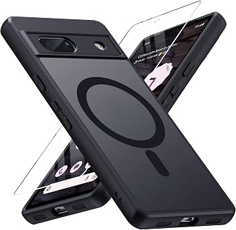 MAKAVO for Google Pixel 7A Case with Screen Protector [Compatible with MagSafe] [Strong Magnetic] Translucent Matte Slim Cover Military Grade Shockproof Tested Phone Case