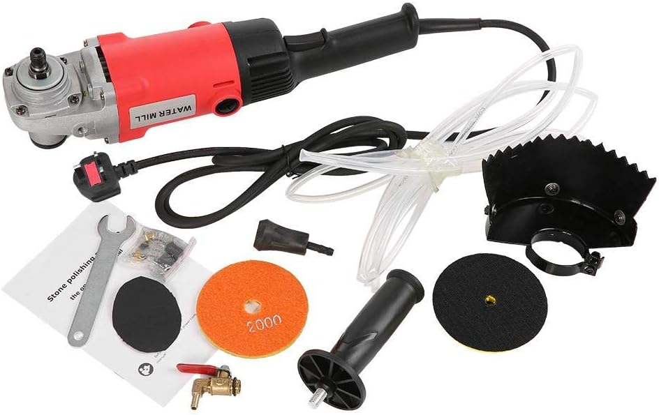 Wet Polisher, Asixx 220V 1400W Electric Stone Wet Polisher Variable Speed Hand Grinder Water Mill for Marble, Cement Tile, Granite, Terrazzo, etc(UK Plug)