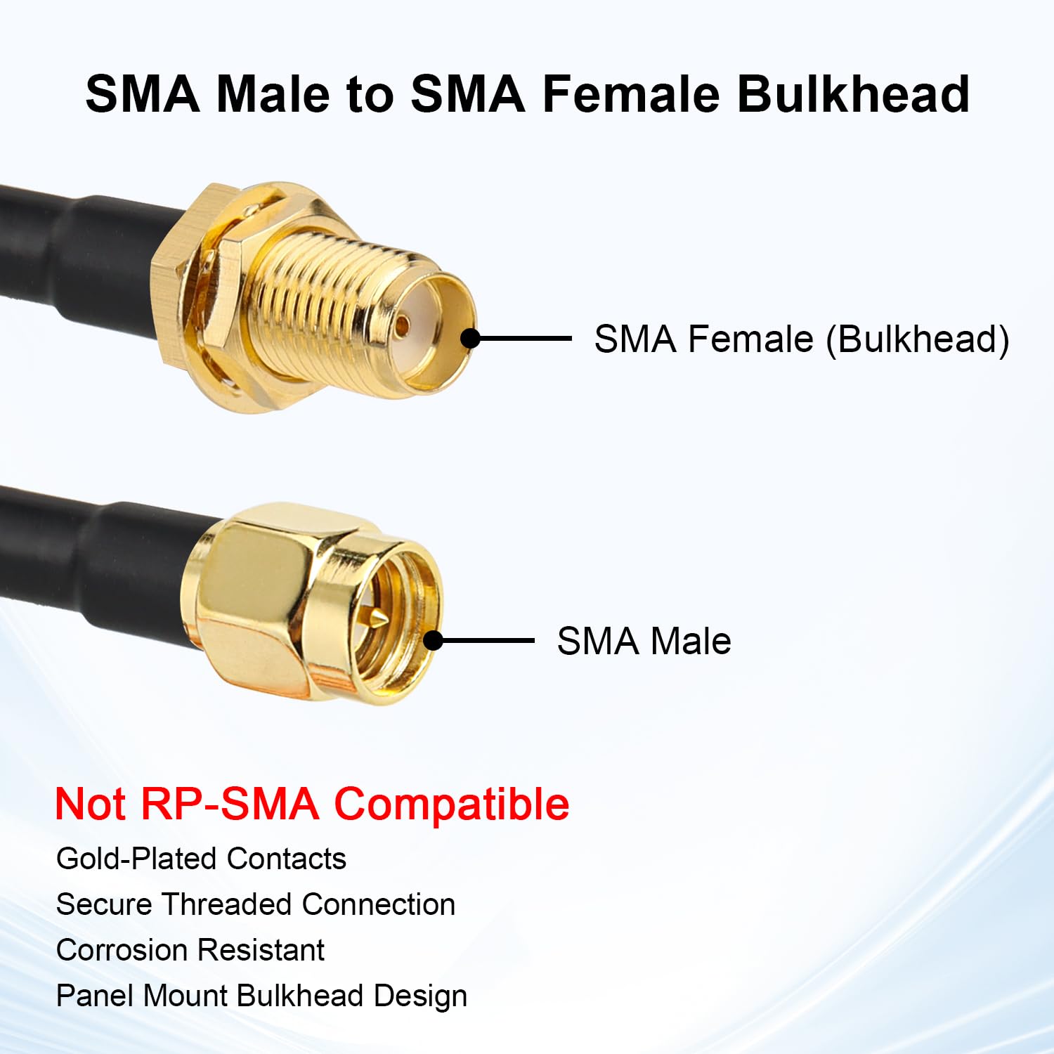XRDS -RF Verlustarmes RG58-Koaxialkabel, 30 m, SMA-Stecker auf SMA-Buchse, Schott-Verlängerungskabel, massives Kupfer, 50 Ohm, RF-Kabel für WLAN-Antennen-Router, 4G LTE Gateway