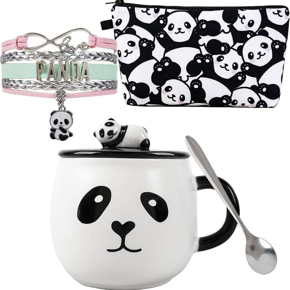 Panda Make-up Tasche – Aus Leinen, Mit Wasserdichtem Futter, 25,4 X 19,1 Cm, Süßes Panda Design, Geschenkidee