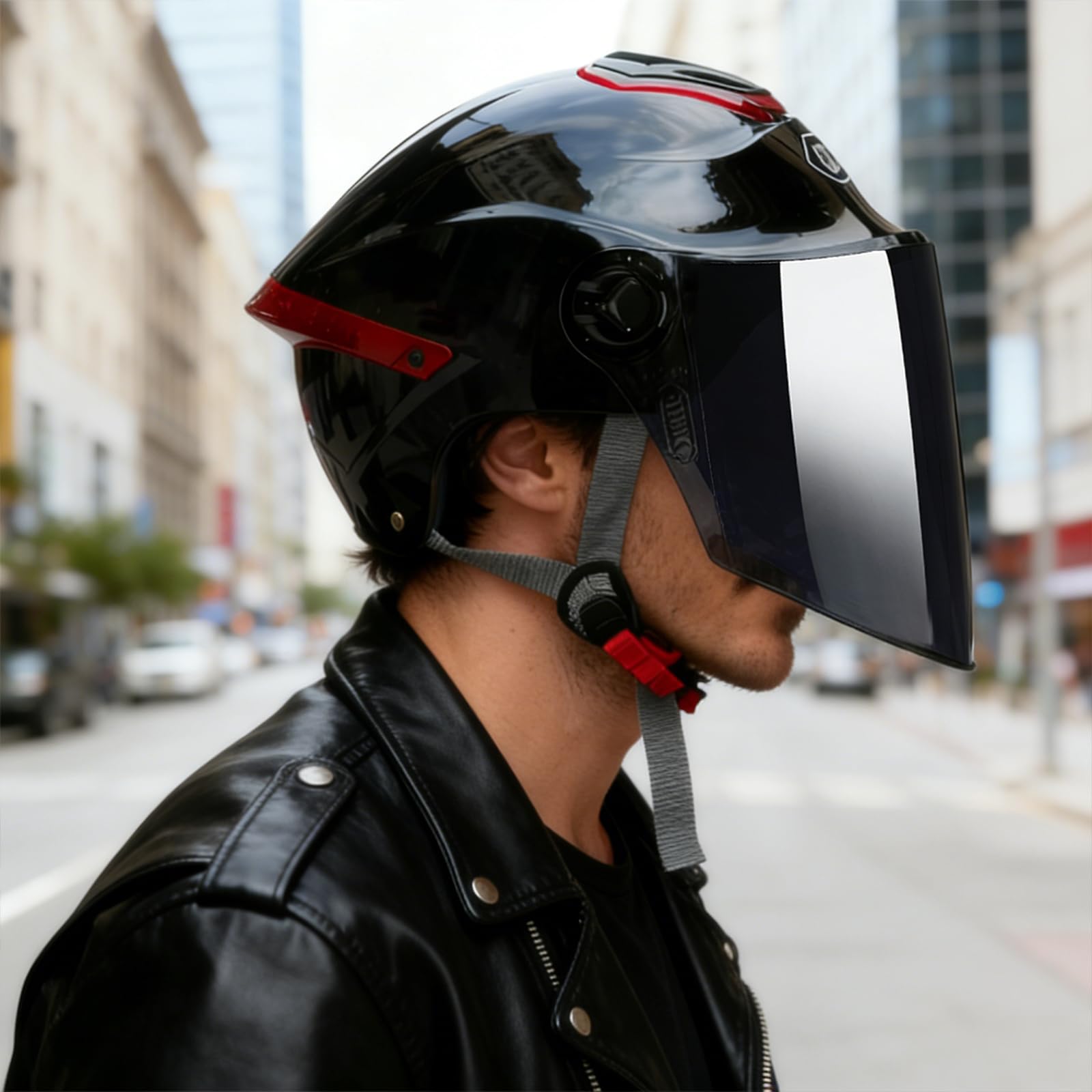 Klassischer Offener Helm, Halbhelm Mit Visier, Verstellbarer Kopfumfang, 709abs-Schale Kombiniert Mit EPS-Dämpfung