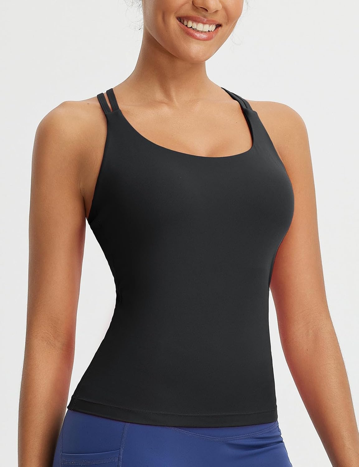 baleaf Women's Workout Tank Tops with Wireless Padded Yoga Crop Longline Sports Bras Double Spaghetti Strap