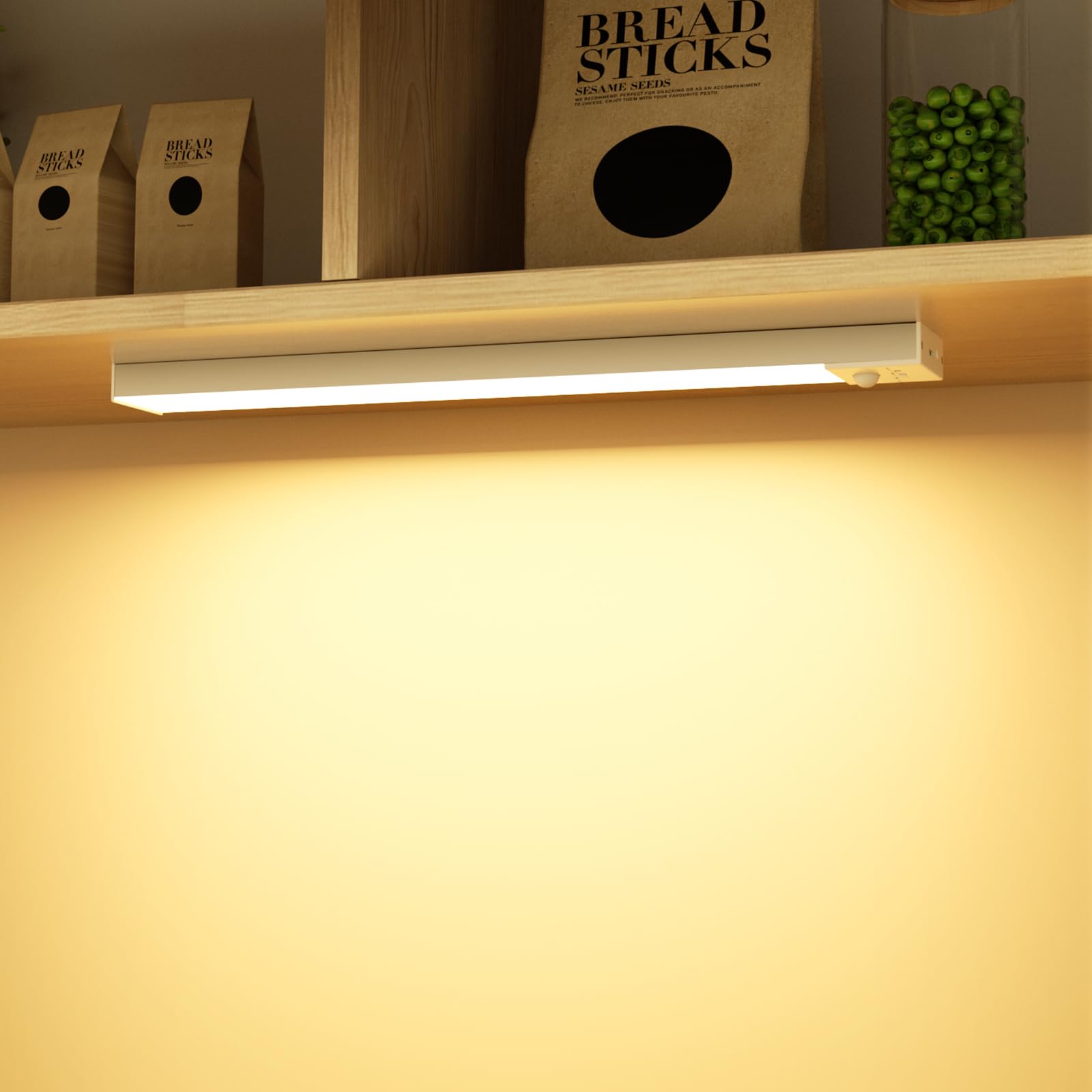 Ylatoial Under Cabinet Kitchen Lights, 23cm 2 Pack 36 LED Motion Sensor Lights Indoor 3000K Under-Cabinet Light USB Rechargeable Cupboard Light with Magnetic for Stairs Wardrobe Hallway