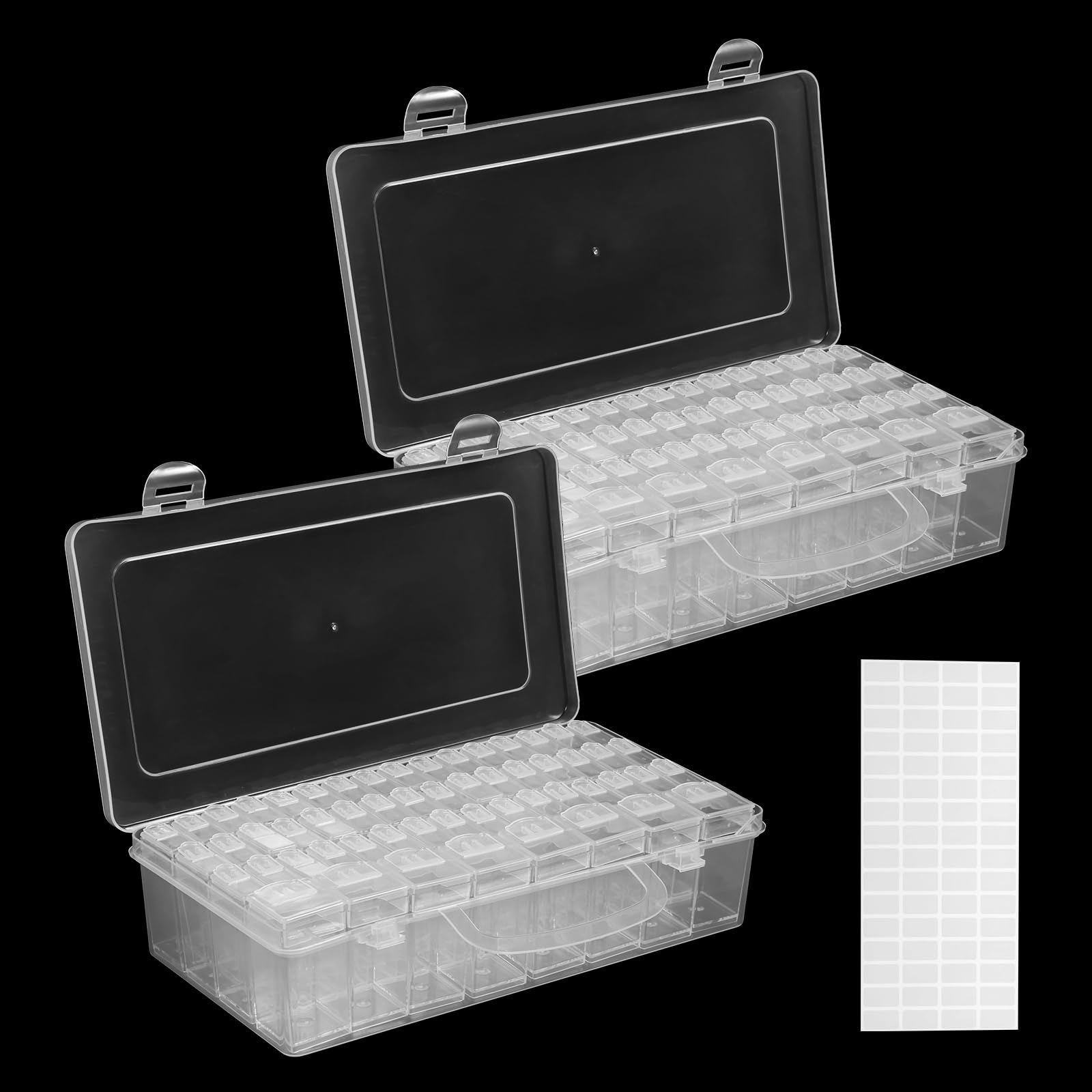 Ghshanog 2Pack Bead Organiser Storage Box,Stackable Container Box With Lids And 56 Pcs Small Plastic Storage Boxes, Clear Diamond Art Organiser Containers For Nail Beads Seeds Glitter Rhinestones