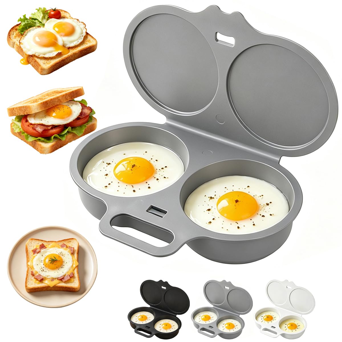 Dual Cavity Microwave Egg Poacher, BPA-Free Egg Maker (Gray)