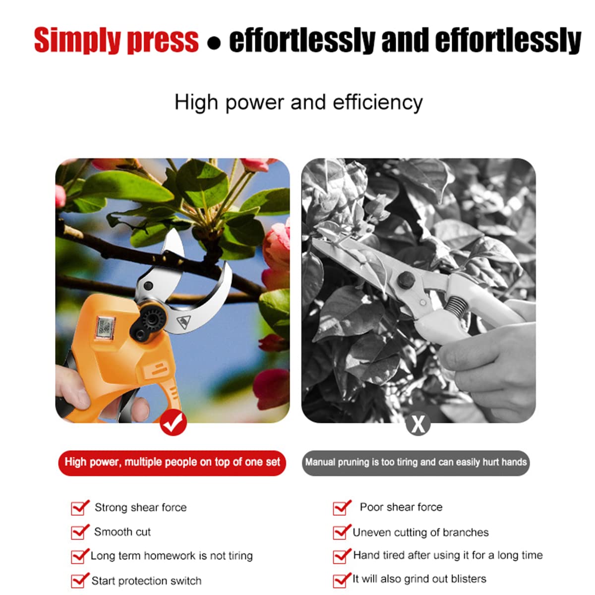 Tijeras De Podar Electricas,Tijera Eléctrica inalámbricas,tijeras de podar,con Pantalla LED, Baterías Recargables Tijeras para cortar Ramas de árboles frutales, 40mm,3battery-3blade