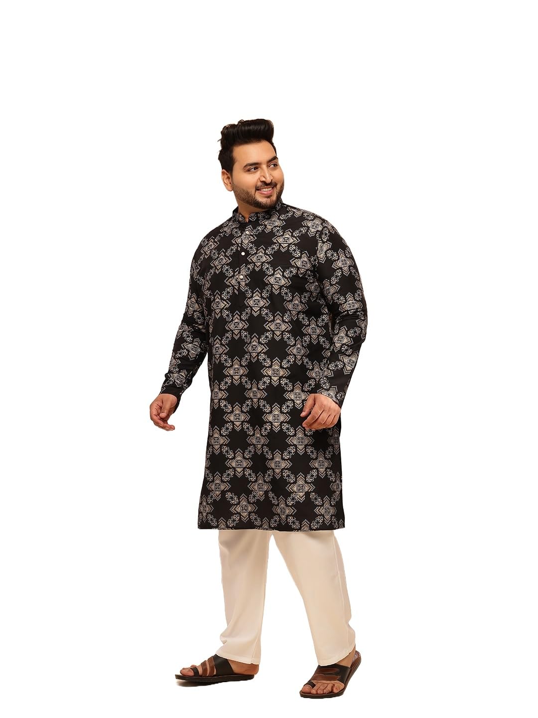 sojanya Plus (Since 1958) Men's Printed Cotton Linen Kurta With White Pyjama-picture-11