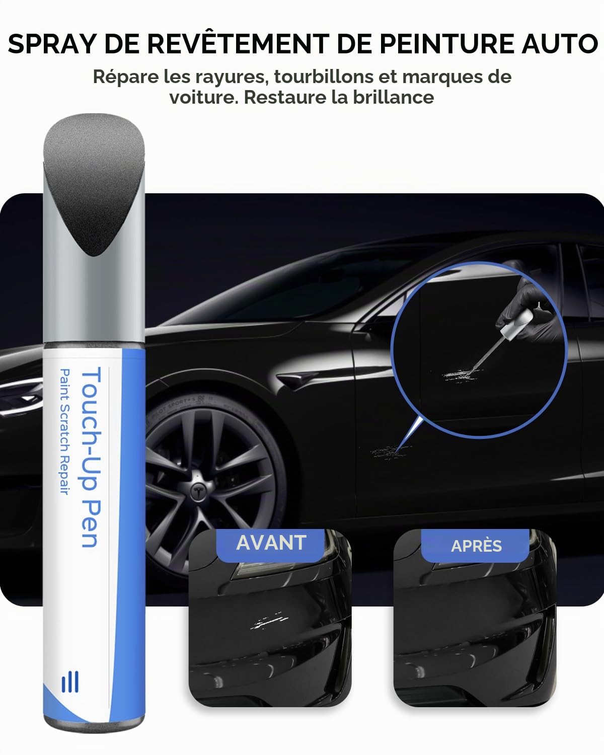 (PBSB) Stylo de peinture Tesla noir uni – Réparation de rayures à faire soi-même avec couleurs assorties pour modèle 3/Y/S/X