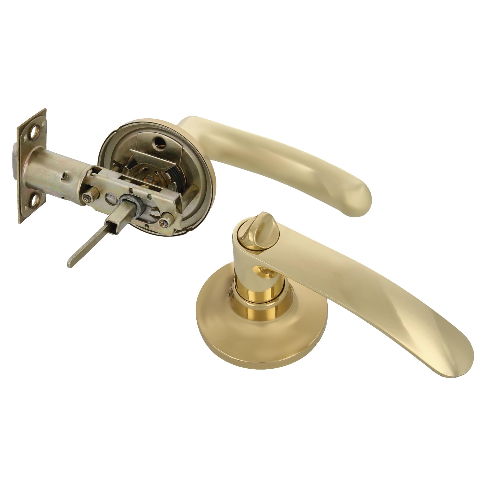 Amig - Juego de manillas - Manillas con picaporte cuadrado - Para puertas de paso - Zamak - Picaporte de entrada 60/70 mm incluido - Para puertas de madera de anchura de 35 a 45 mm - Dorado