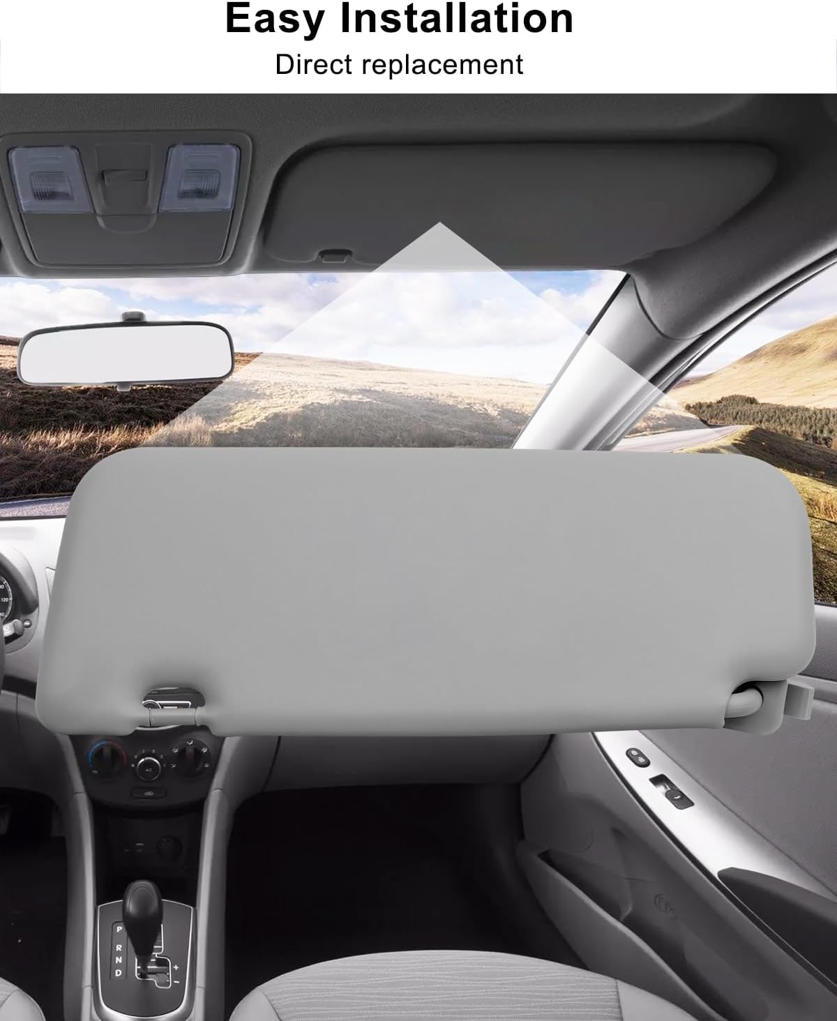 Left Driver Side Sun Visor Fit for Hyundai Accent 1E 2011 2012 2013 2014 2015 Replace 85210-1R000, Sun Protection Shade with Installation Pry Plate, Gray