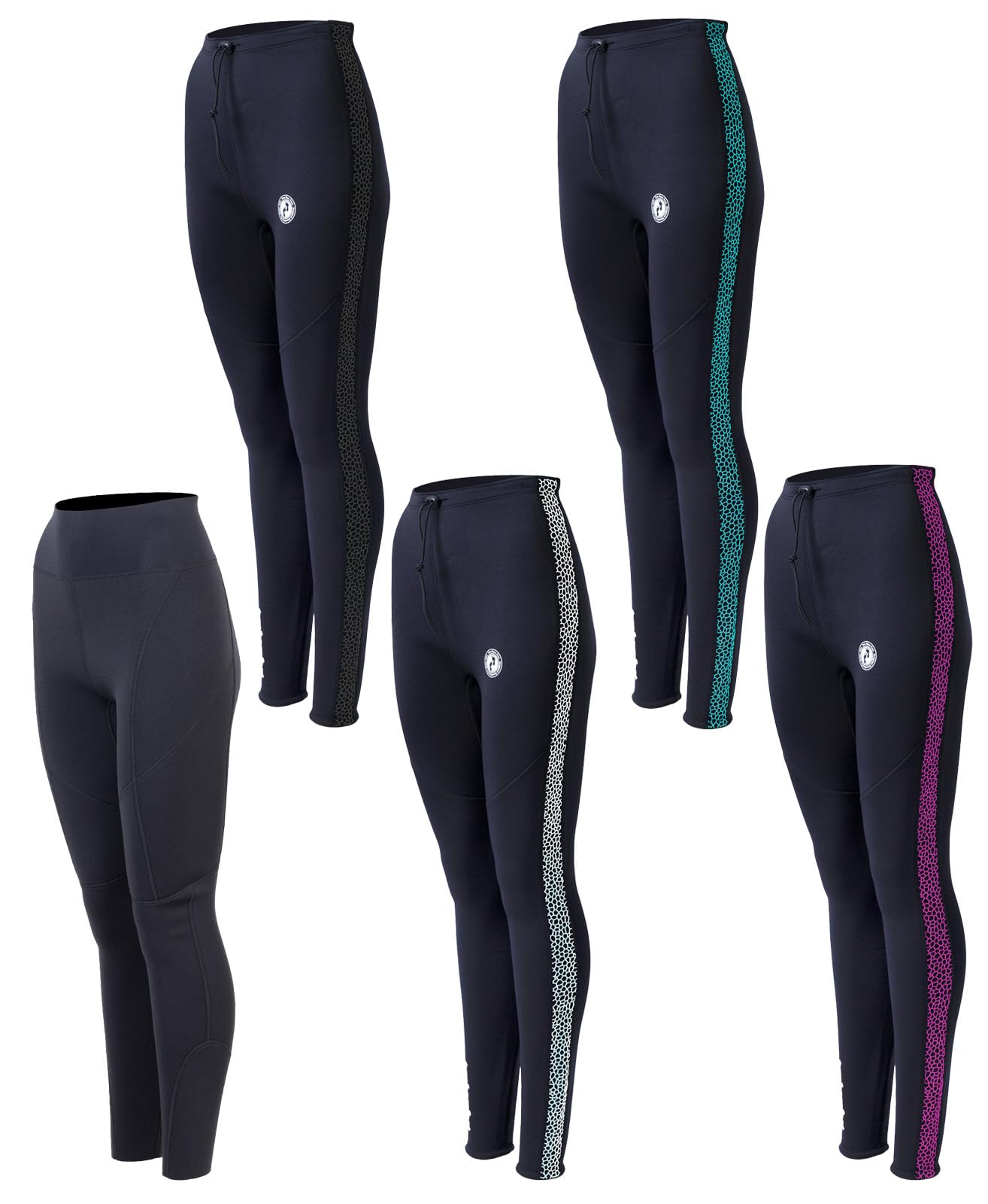 Two Bare Feet Women’s Vista Neoprene Wetsuit Pants – Thermal Watersports Leggings for Surfing & Swimming (Silicone Print Pants, Black/Mint, XL)