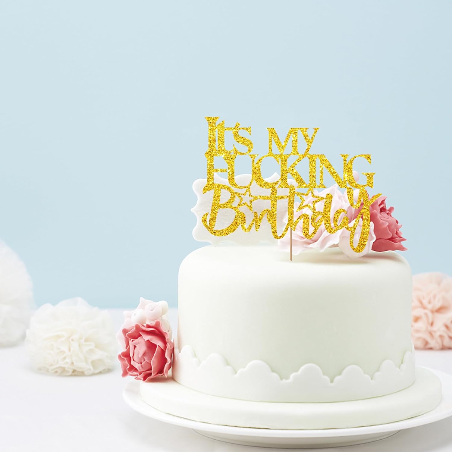 ANNATZQ Gold Cake Topper for Birthday Cake Decor, It's my Birthdy Cake Topper, Glitter Funny Birthday Party Decoration Supplies (Gold)