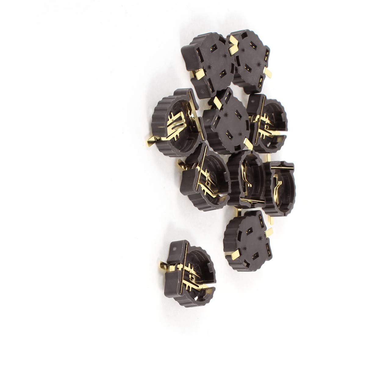 Aexit 10 Pcs Batteries, Chargers & Accessories Brown Plastic Housing CR1220 Button Cell Battery Sockets Power Strips Holder Case