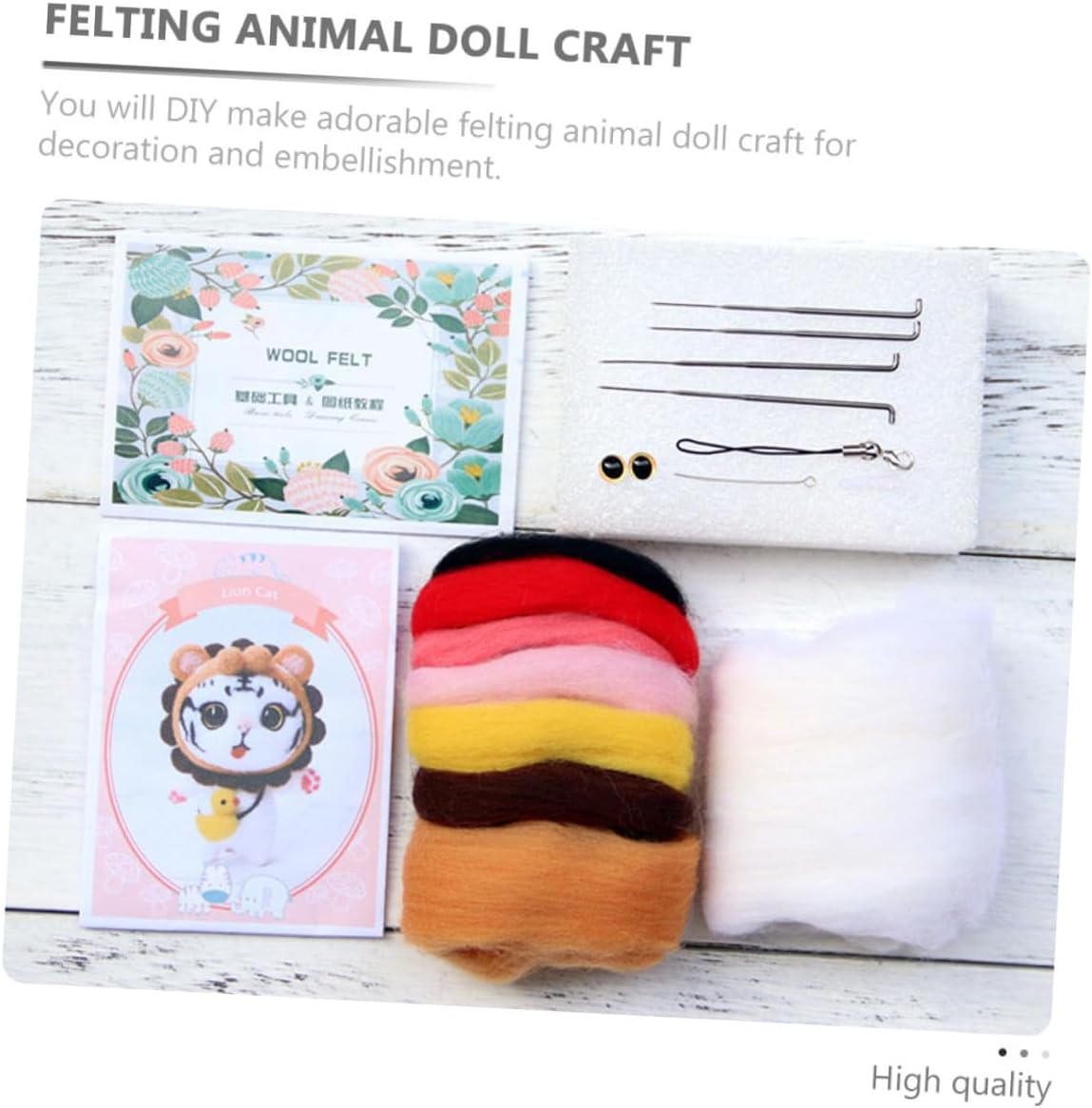Veemoon 3 Sets Wool Felting Kit DIY Cat Doll Material Needle Felting Tools for Beginners Crafting Fun with Family Creativity