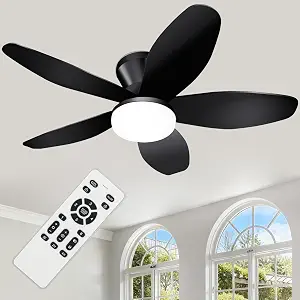 Small Ceiling Fan with Light - 35 Inch Flush Mount Ceiling Fan with Remote, Reversible Blades, 6 Speeds, Black