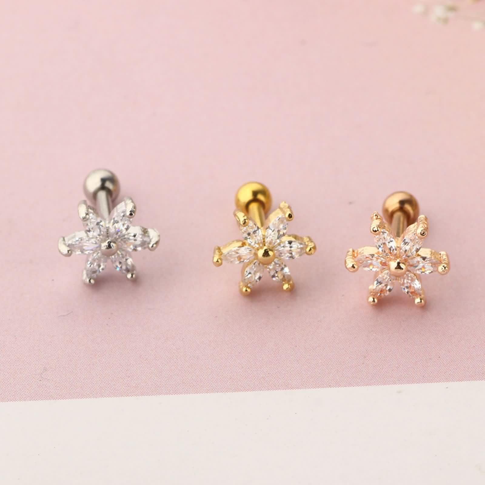 Ohrringe Hochzeit Gelbgold 9K / 14K / 18 K für Damen, Blume mit Moissanit, Schmuck Gold Frauen Ohrringe