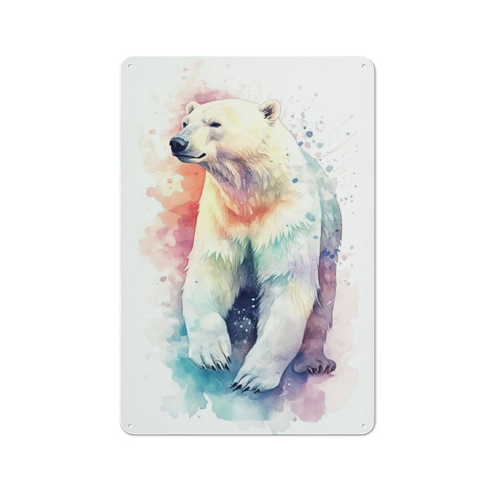 Junmoney Watercolor Polar Bear Art Retro Vintage Metal Sign 30X20cm, Restaurant Wall Art For Coffee Bar, Small Shop Or Dining Room