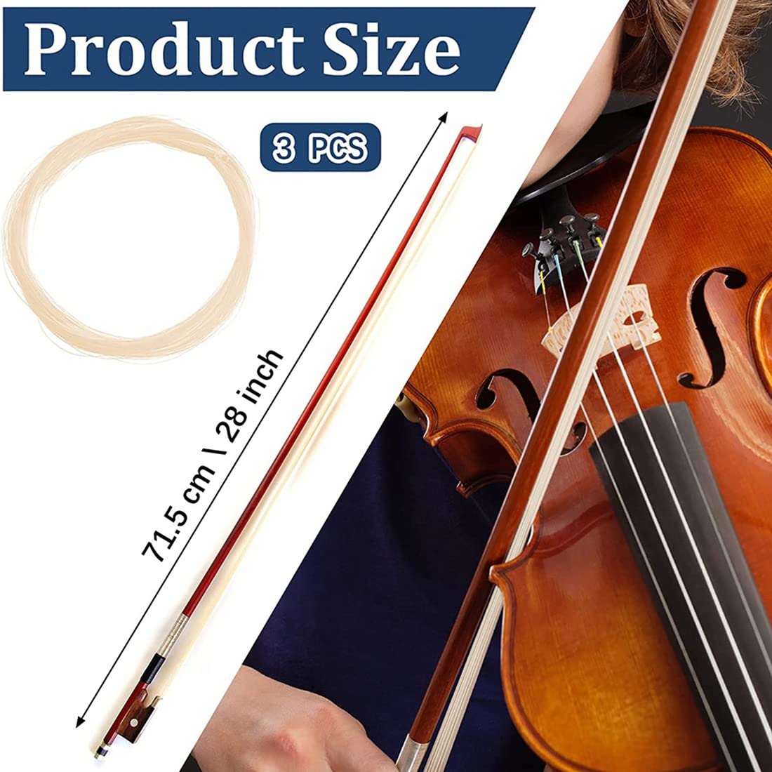 Kit de Remplacement de Cheveux Violon 29,2 Pouces Archet Rehair Outils Musical Bow Cheveux Violon Cheval Crin Blanc