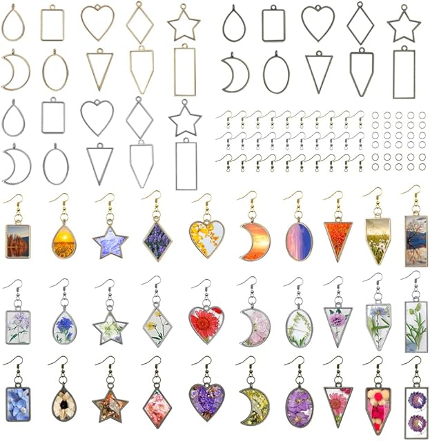 SENHAI Open Bezels for Resin, 30 Pcs Earrings Making Kits Hollow Frame Pendants Resin Craft Earrings Necklaces Making Supplies with Hooks and Jump Ring