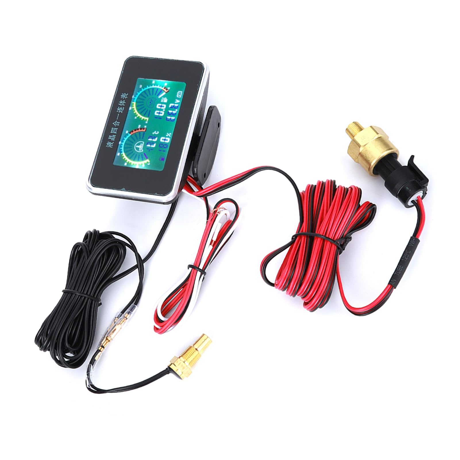 DC 9V 36V 4 en 1 Pantalla digital LCD para automóvil Voltímetro Indicador de Temperatura del agua Medidor de presión de aceite Instrumento para automóvil Voltímetro para
