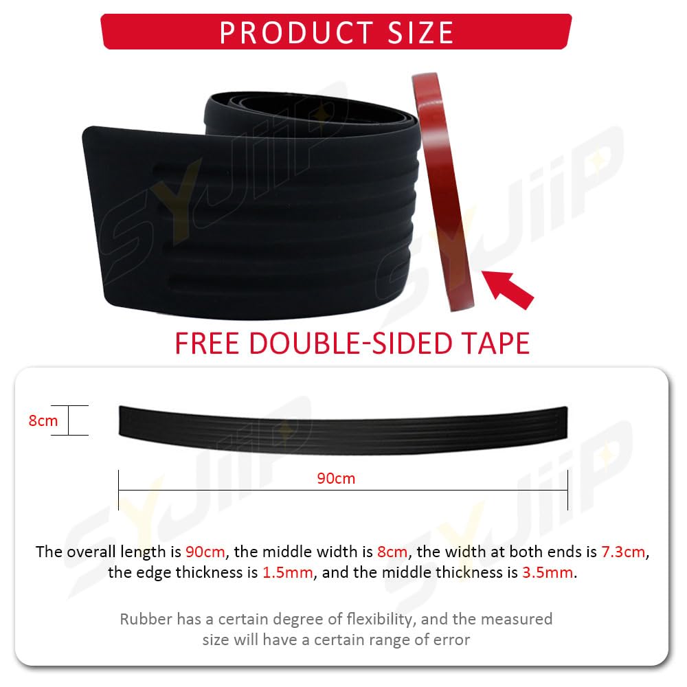 SYJIIP Rear Bumper Protector Guard Universal Rubber Scratch-Resistant Trunk Door Entry Guards Non Slip Black (with Tape)