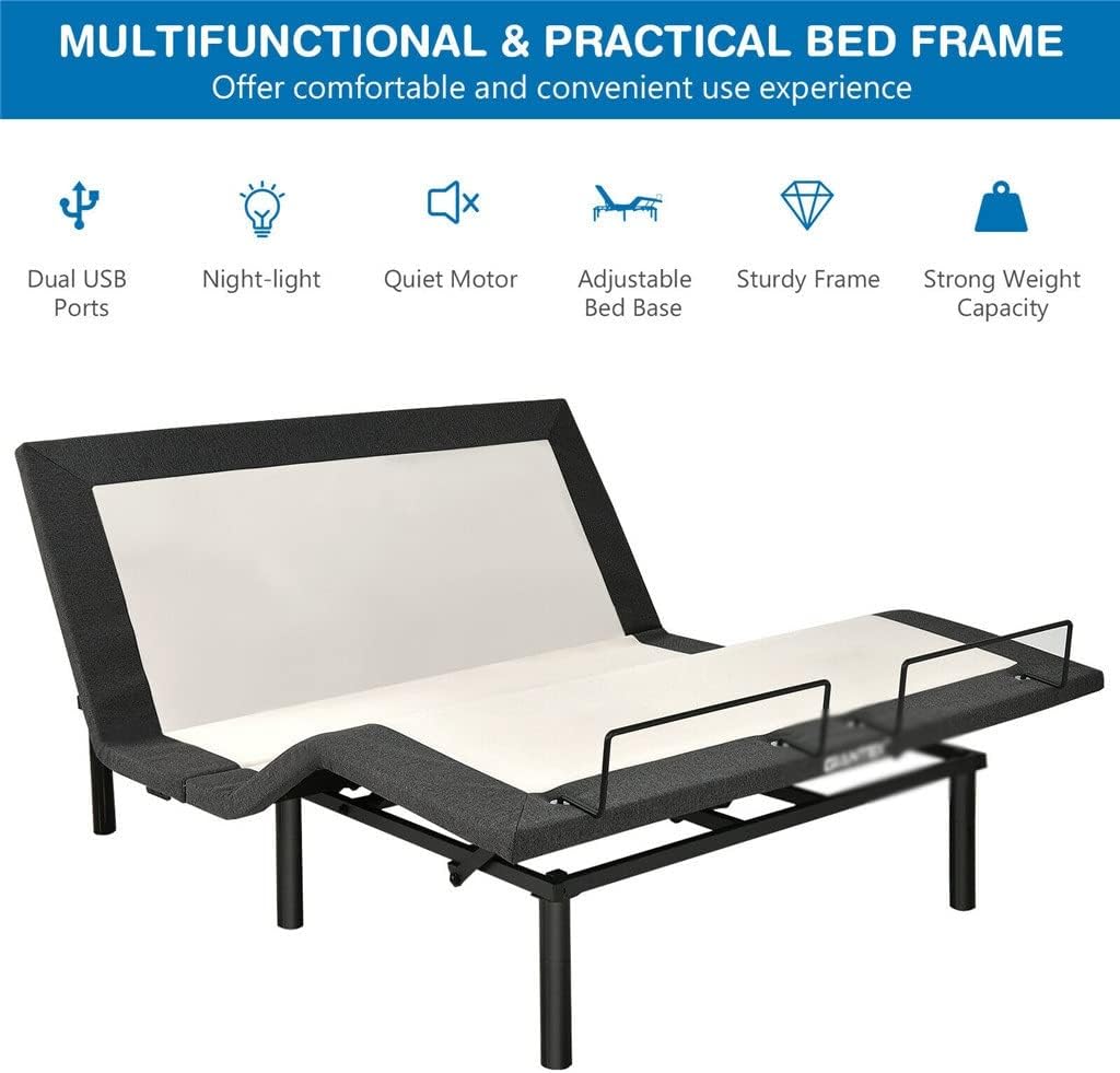 Twin XL Size Adjustable Bed Base Electric Bed Frame w/Massage Modes Remote Control for Easy Adjustment of Bed