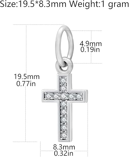 Miniatura 2 de Dije de cruz con circonita blanca 925 de plata de ley cristiana colgante mantener la fe encantos para pulsera Pandora, Plata esterlina, Circonita