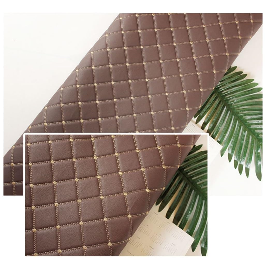 JNTFNE Faux Leather Fabric Leatherette Premium Soft Feel Material Vinyl Cloth Upholstery Width 160cm, Quilted Diamond Stitch Padded Cushion Linen Wadding for DIY Sewings(Coffee,1.6x2m)