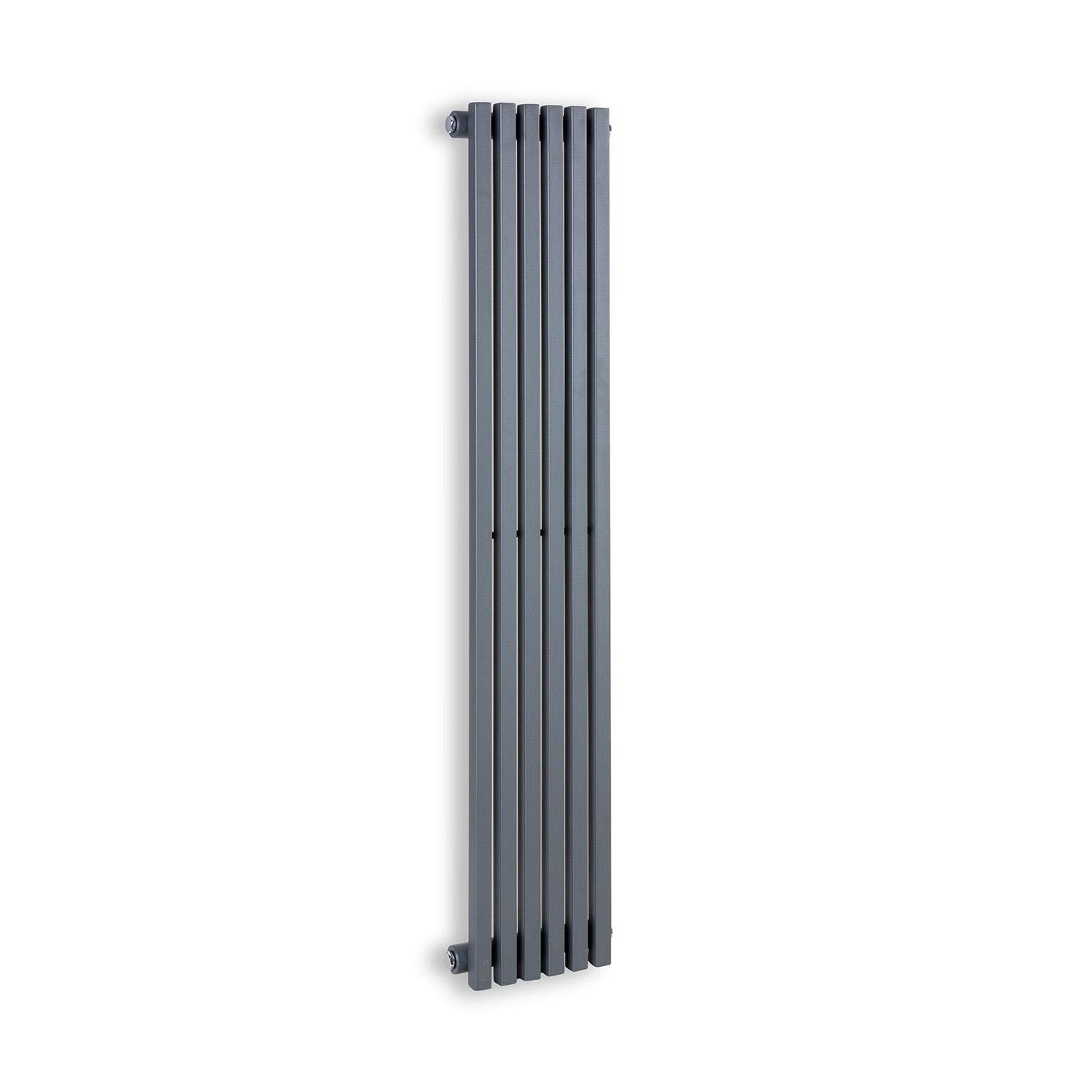 Delgado 120x25 Radiator - grzejnik rurowy, 6 żeber pionowych, 2 w 1: podłączenie środkowe lub boczne/przyłącza 1/2", montaż ścienny, 508 W/maks. 70°C/maks. 10,1 bar, Slim, 4-10 m², Szary