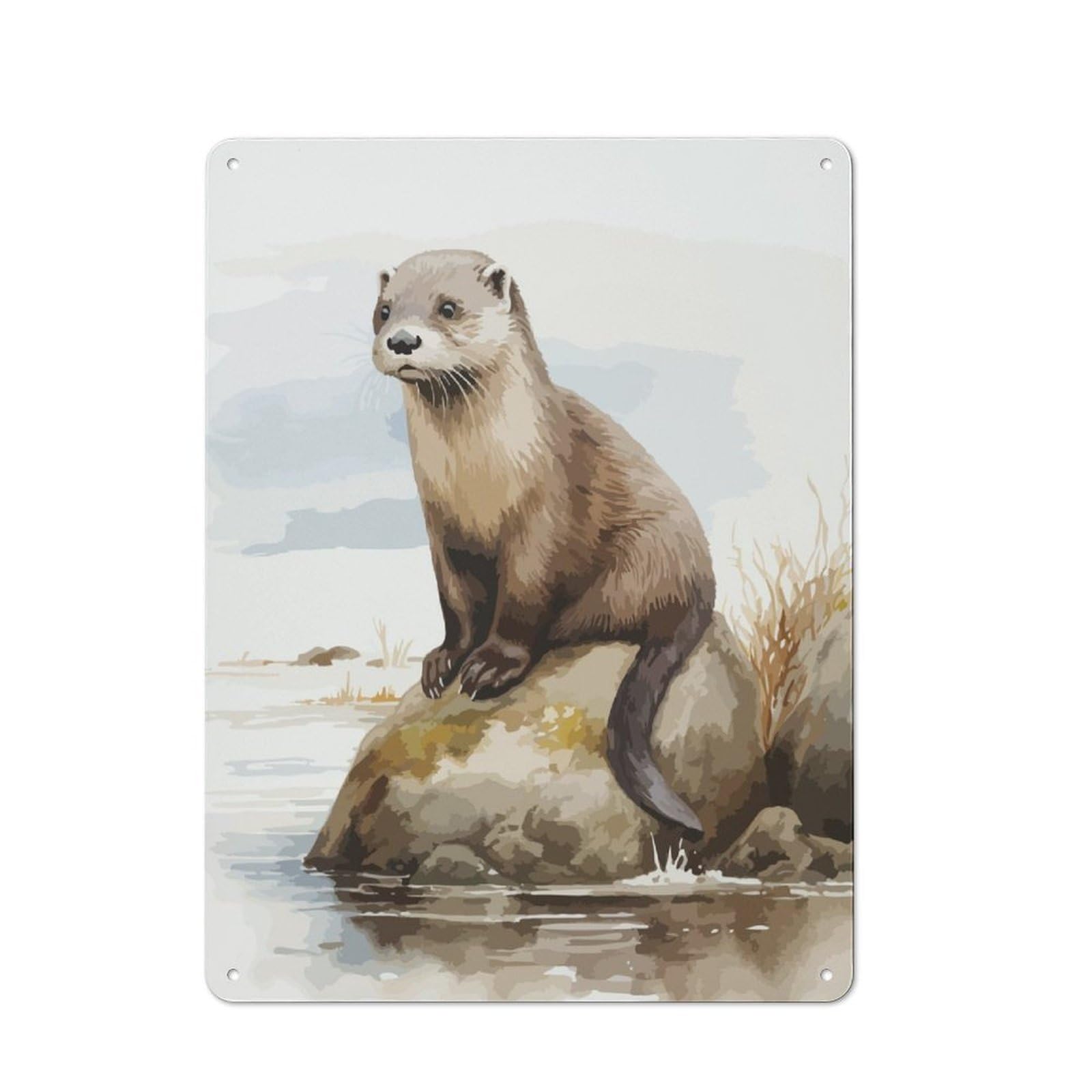Junmoney Otter Watercolor Cute Rustic Tin Wall Plaque 40X30cm For Living Room Wall, For Kitchen, Dining Room And Home Bar Wall Decor